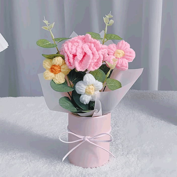 Knitted Carnation in Pink A single Carnation hand-knitted in pink, a charming addition to any decor