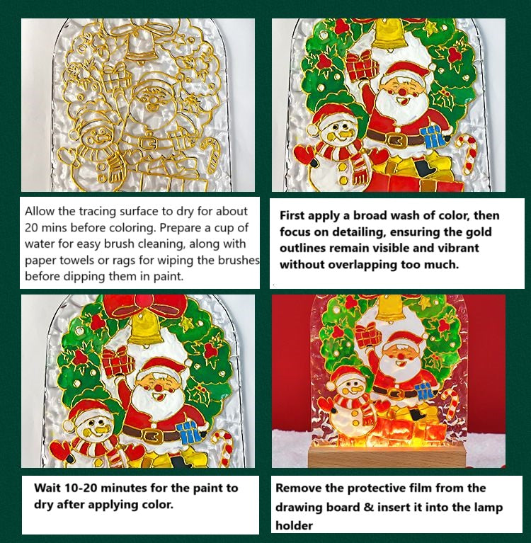 Become creative this holiday season with our Christmas DIY Acrylic Glass Painting with Light Board kit! Perfect for all ages, this vibrant painting set allows you to design stunning glass art illuminated by a built-in LED light board, transforming your creations into festive masterpieces. Get ready to bring joy and sparkle to your home decor with personalized holiday designs that will brighten any celebration!