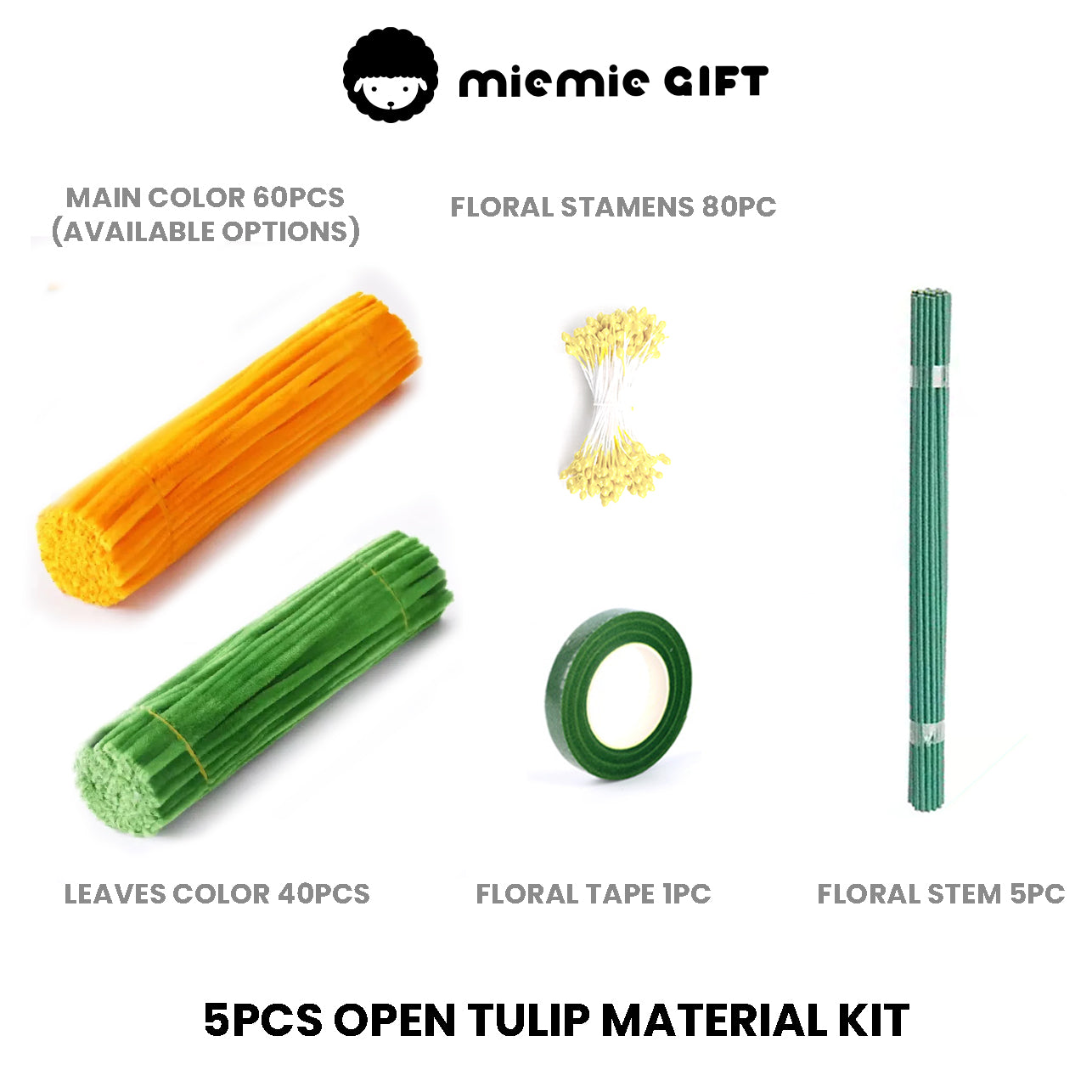 Open Tulip-Pipe Cleaner Kit or Finished Flower