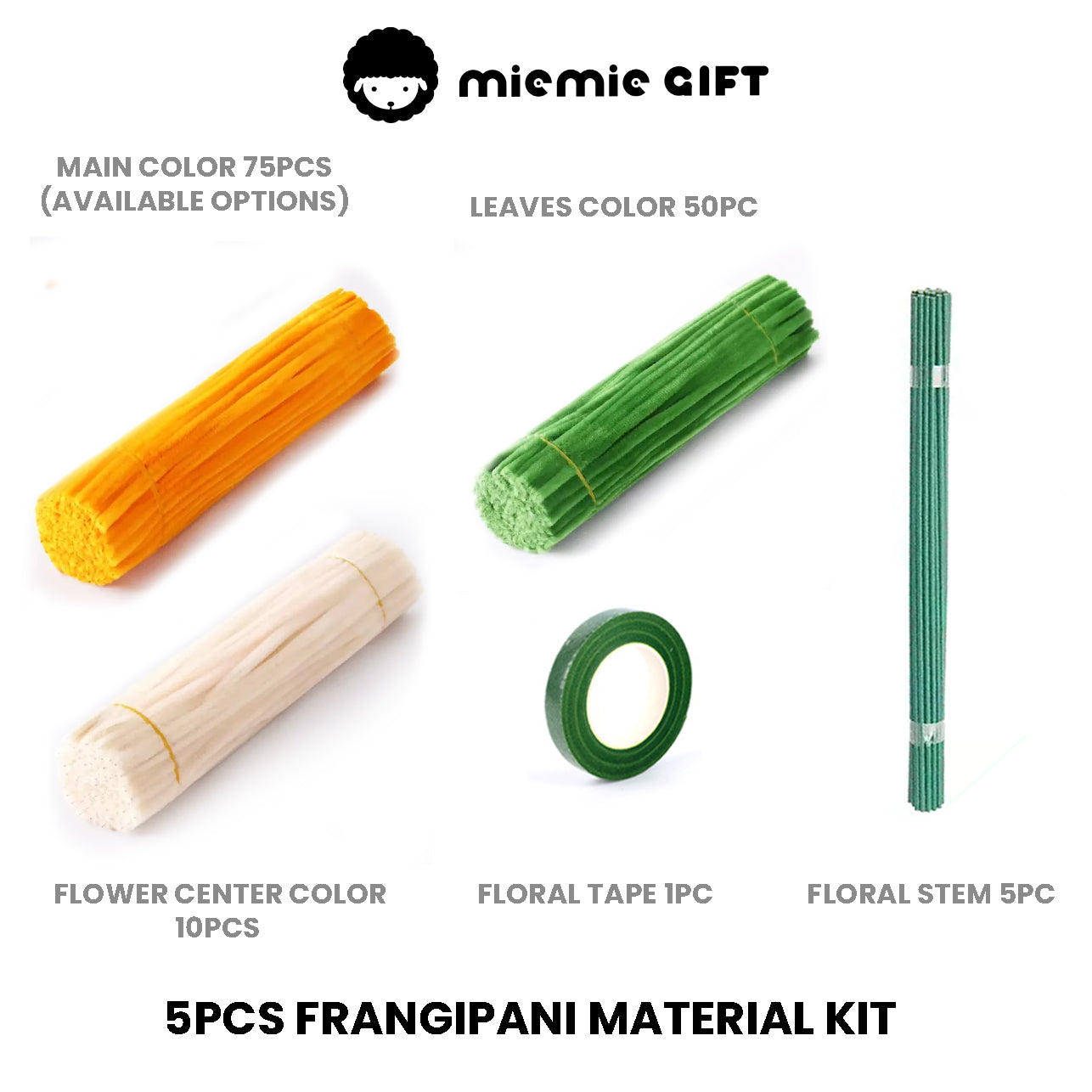 Frangipani-Pipe Cleaner Kit or Finished Flower