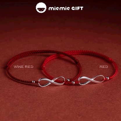 Artisan-crafted Red String Bracelets with S925 Sterling Silver Möbius Ring Charms  a beautiful symbol of infinite love and destiny with a choice of two rich colors deep wine red or classic red